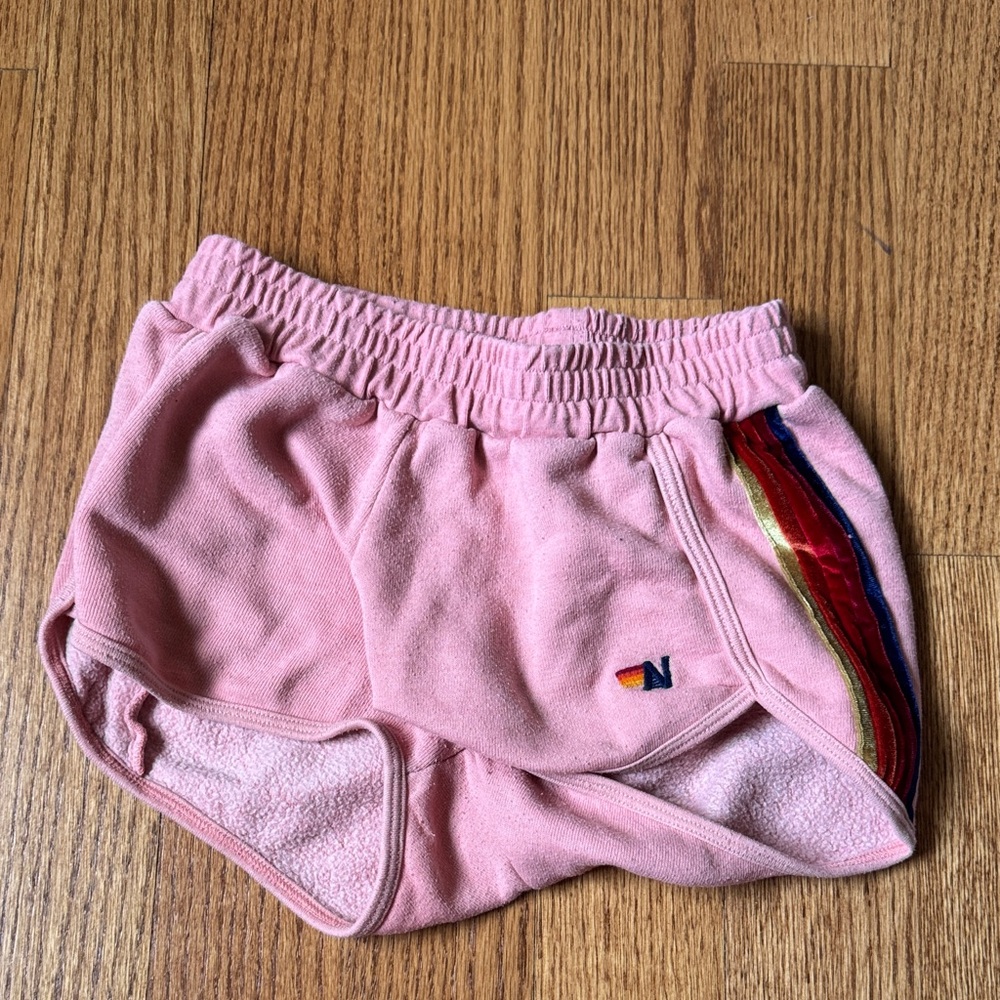 Aviator Nation women’s XS Pink sweat Shorts with Rainbow Stripes